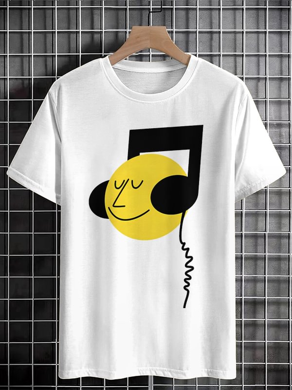 Men's Musical Note Fun Art Print Cotton Casual T-Shirt