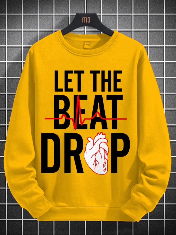 Men's Let The Beat Drop Heartbeat Graphic Print Cotton Long Sleeve T-Shirt Thin Sweatshirt
