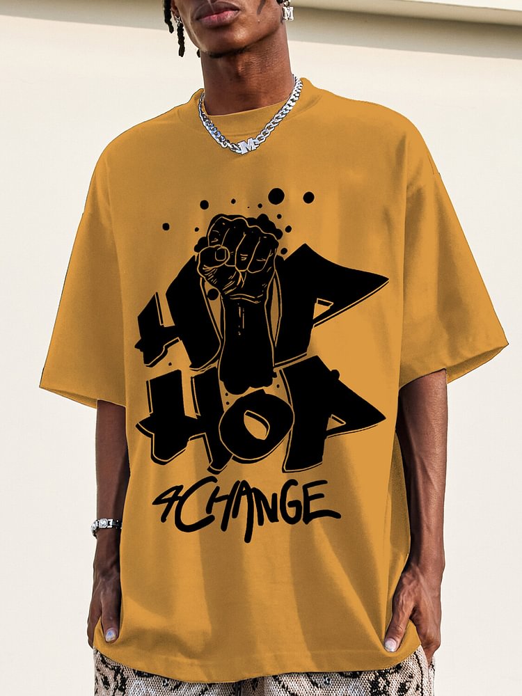 Men's Hip Hop Black Power Fist Print Cotton Casual T-Shirt