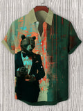 Men's Mr. Spooky Bear In The Bar Art Print Casual Shirt