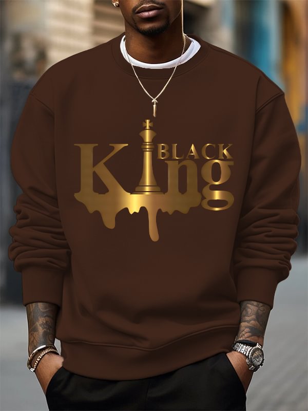 Men's Black King Print Cotton Casual Sweatshirt