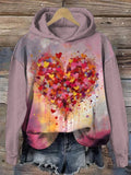 Women's Love Oil Painting Valentine's Day Print Hooded Sweatshirt