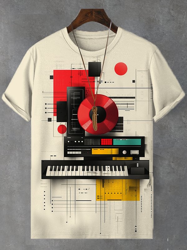 Men's Proud Contrast Color Jazz Music Geometry Art Print T-Shirt