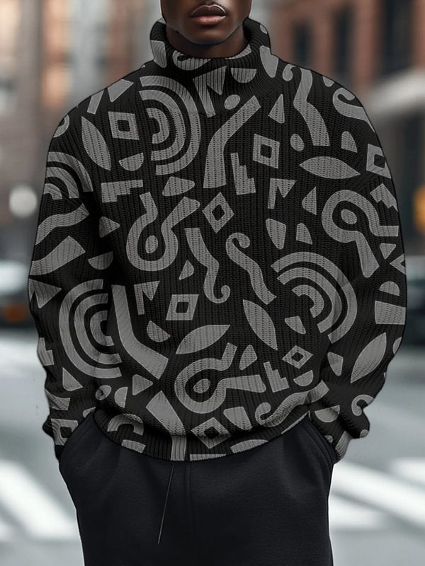 Men's Abstract Ethnic Pattern Art Print High Neck Knit Sweatshirt
