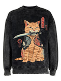 Men's Japanese Samurai Cat Koi Vintage Distressed Sweatshirt