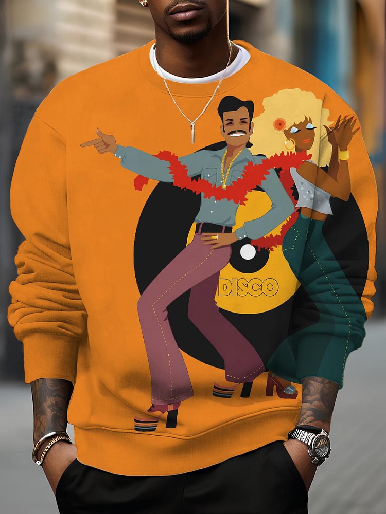 Men's Vintage Disco Dance Print Cotton Casual Sweatshirt