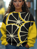 Women's Lemon Geometric Art Print Cozy Sweatshirt