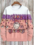 Men's Hippie Halloween Ghost Skull 3D Expansive Texture Print Casual Sweatshirt