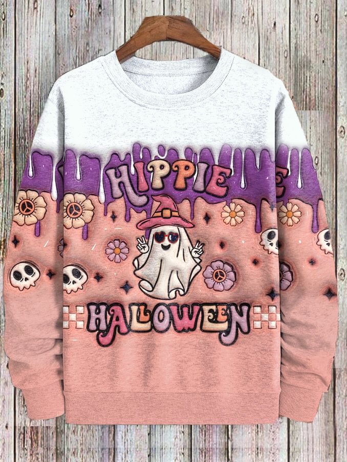 Men's Hippie Halloween Ghost Skull 3D Expansive Texture Print Casual Sweatshirt