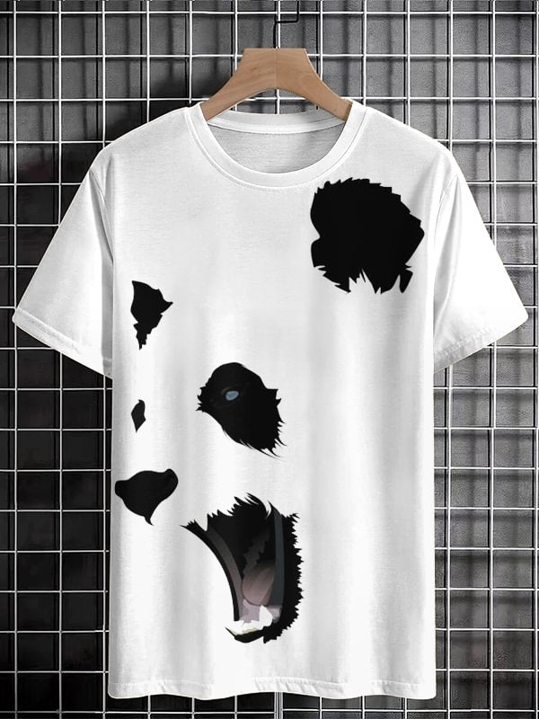 Men's Panda Graphic Print Cotton Casual T-Shirt