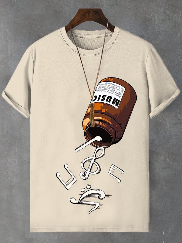 Men's Music Is Healing Print Cotton Casual T-Shirt