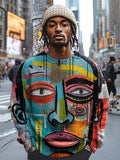 Men's Human Face Abstract Graffiti Street Art Print Knit Sweatshirt
