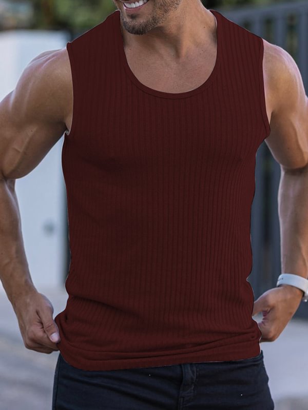 Men's Plain Ribbed Knit Slim Fit Casual Tank Top
