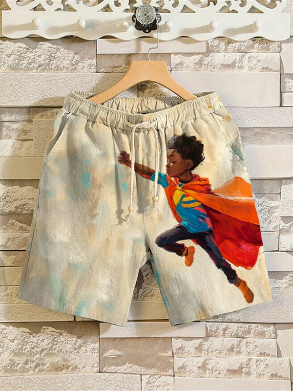 Men's Super Hero Black Boy Art Print Casual Shorts