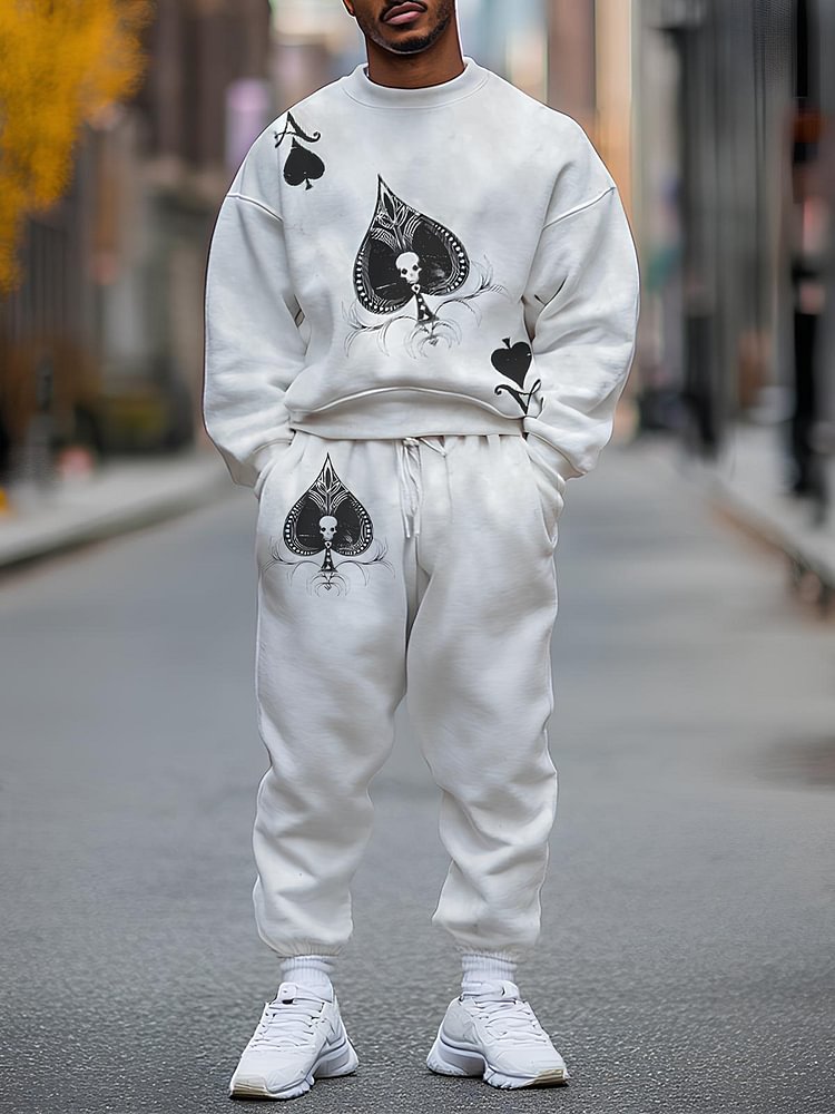 Men's The Ace Of Spades Poker Skull Print Sweatshirt Sweatpants Matching Set