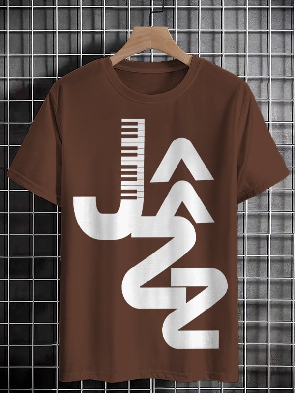 Men's Jazz Musical Keyboard Print Cotton Casual T-Shirt