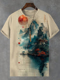Men's Japanese Landscape Art Print Casual T-Shirt