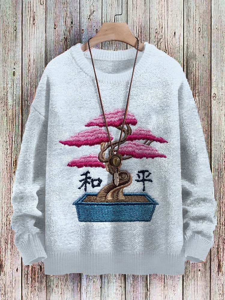 Men's Peace Pine Bonsai Print Long Sleeve Casual Sweatshirt