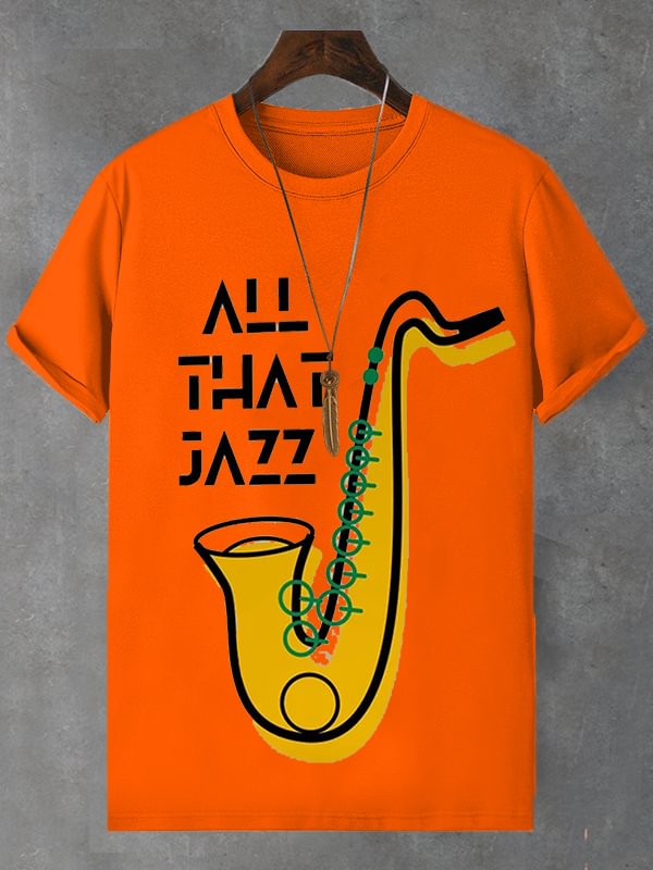 Men's All That Jazz Saxophone Graphic Print Cotton Casual T-Shirt
