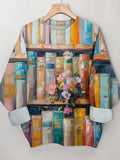 Women's Colorful Book And Flowers Art Print Casual Sweatshirt
