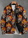 Men's Flaming Skull Art Print Denim-Like Long Sleeve Shirt