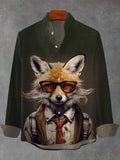Men's Vintage Glasses Fox Gentleman Print Long Sleeve Shirt