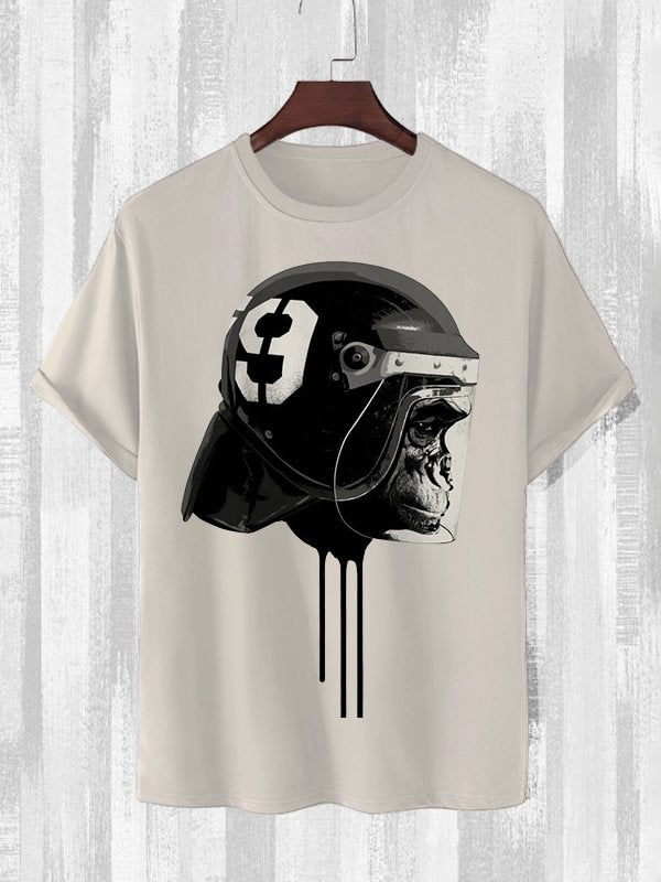Men's Street Gorilla Motorcycle Helmet Art Print Cotton Casual T-Shirt