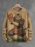 Men's Japanese Cat Rugby Football Player Art Print Knit Sweatshirt