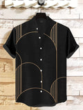 Men's Gold Lines Geometric Abstract Art Print Short Sleeve Shirt