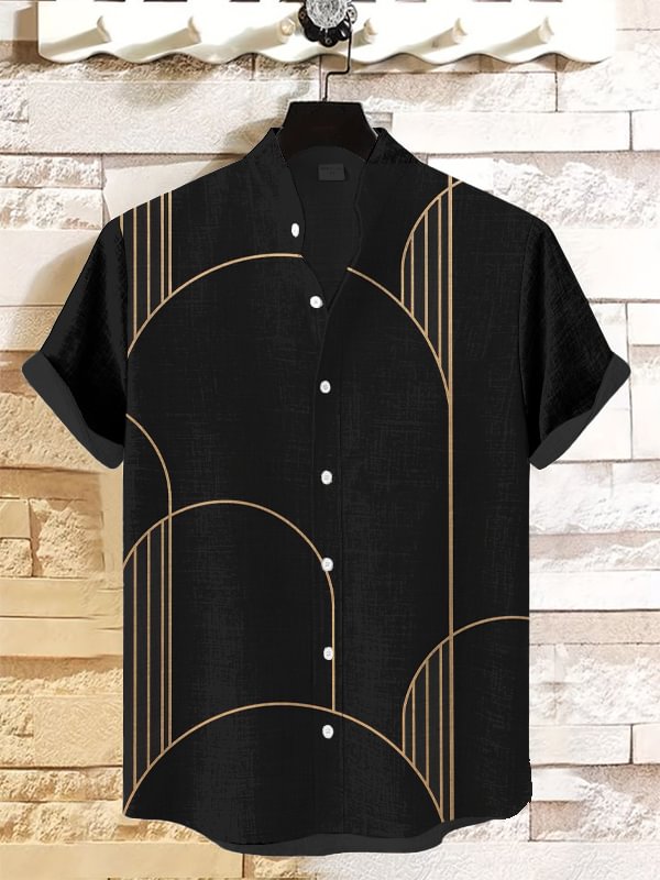 Men's Gold Lines Geometric Abstract Art Print Short Sleeve Shirt
