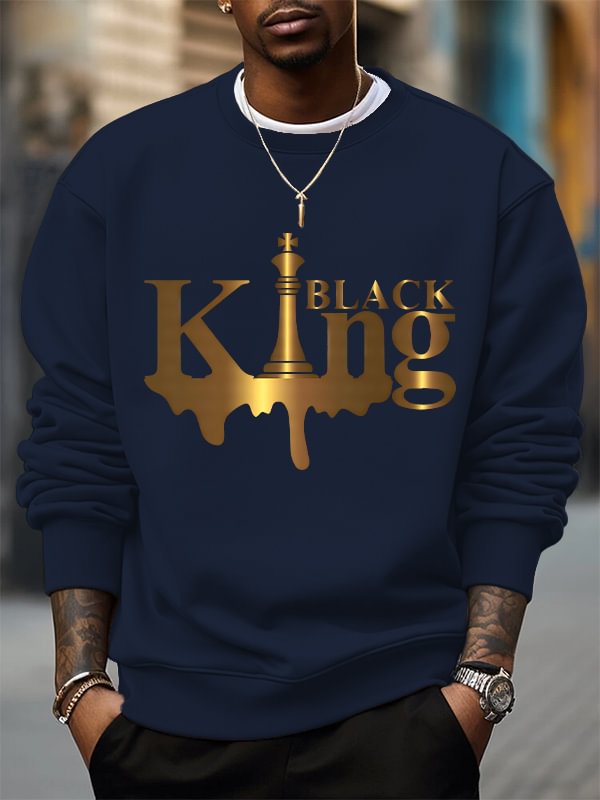 Men's Black King Print Cotton Casual Sweatshirt