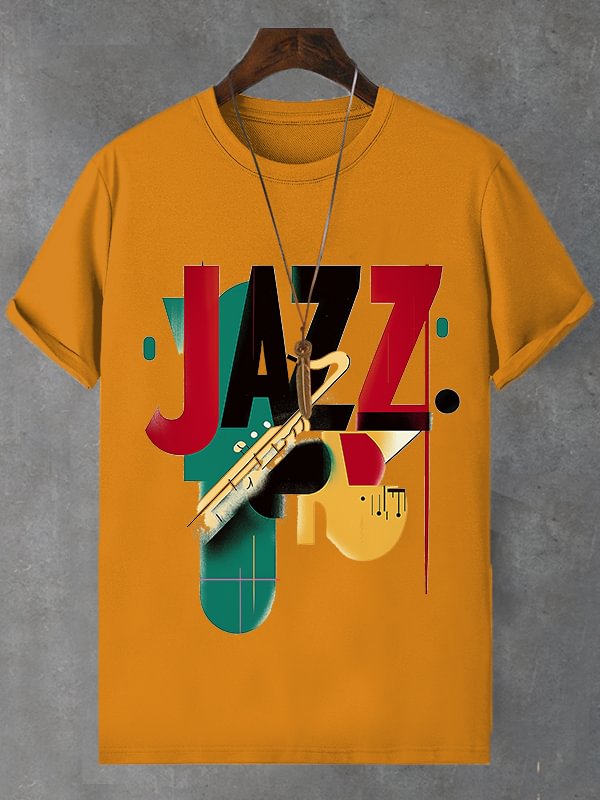 Men's Jazz Music Art Print Cotton Casual T-Shirt