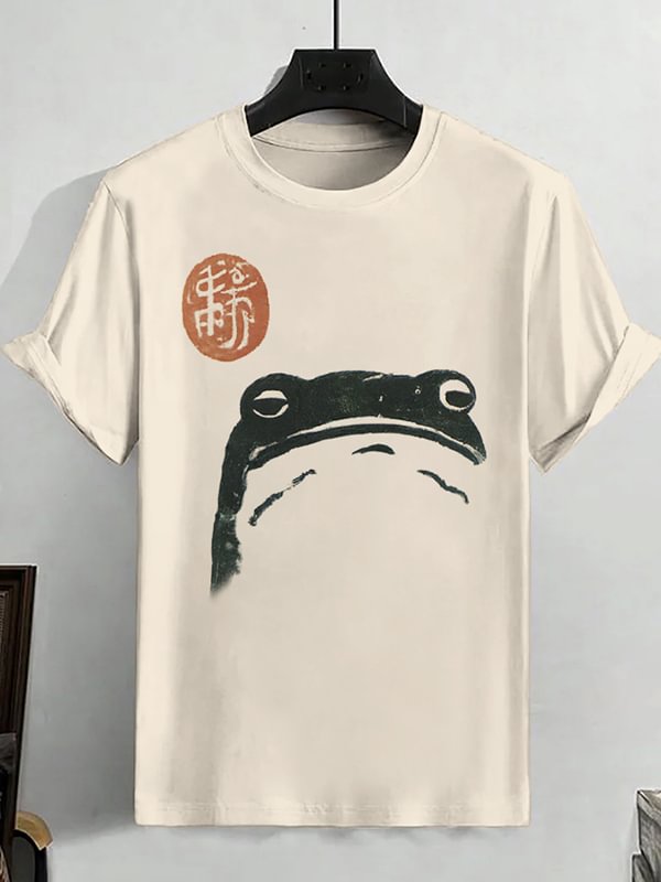 Men's Cute Frog Japanese Art Print Cotton Casual T-Shirt