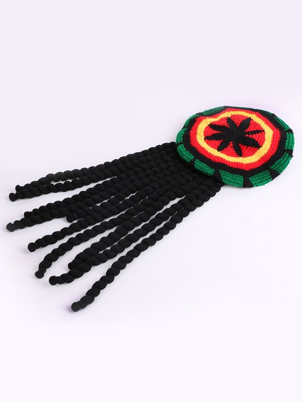 Men's Long Braided Synthetic Hair Dreadlocks Wig Beret Rasta Hat