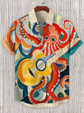 Men's Jazz Octopus Playing Guitar Art Print Linen Blend Shirt