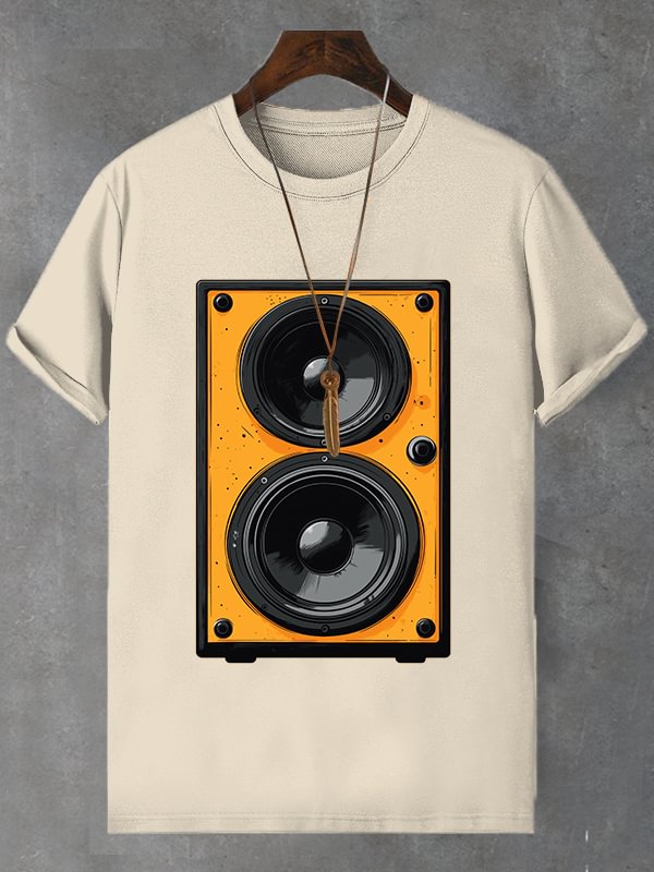Men's Retro Stereo Nostalgic Music Art Print Cotton Casual T-Shirt