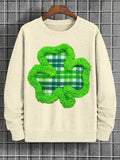 Men's St. Patrick's Day Clover Plaid Graphic Print Cotton Casual Sweatshirt