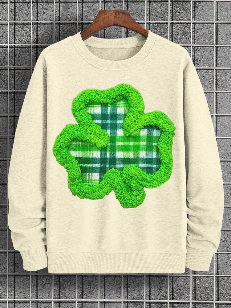 Men's St. Patrick's Day Clover Plaid Graphic Print Cotton Casual Sweatshirt
