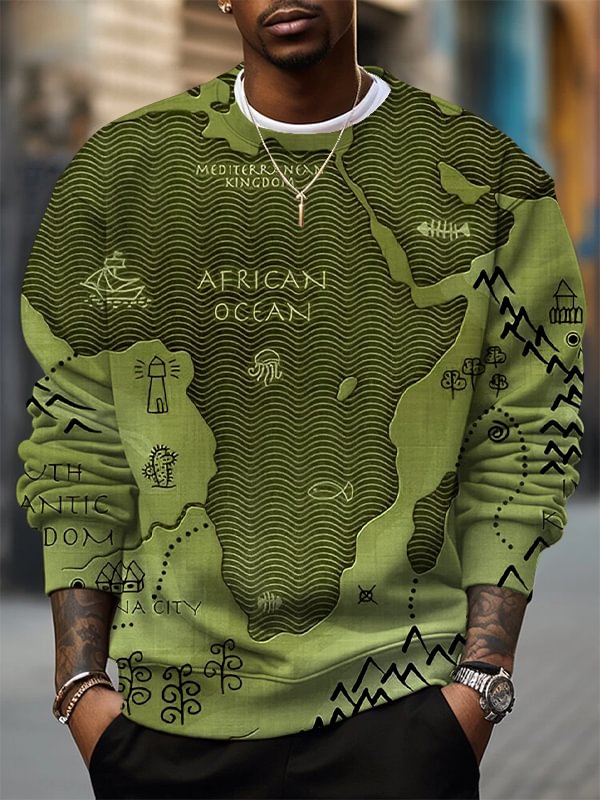 Men's Vintage Africa Map Art Print Casual Sweatshirt