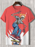 Men's Skeleton Skateboard Art Print Casual T-Shirt