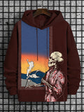 Men's Skeleton Vacation Smoking And Drinking Art Print Hoodie