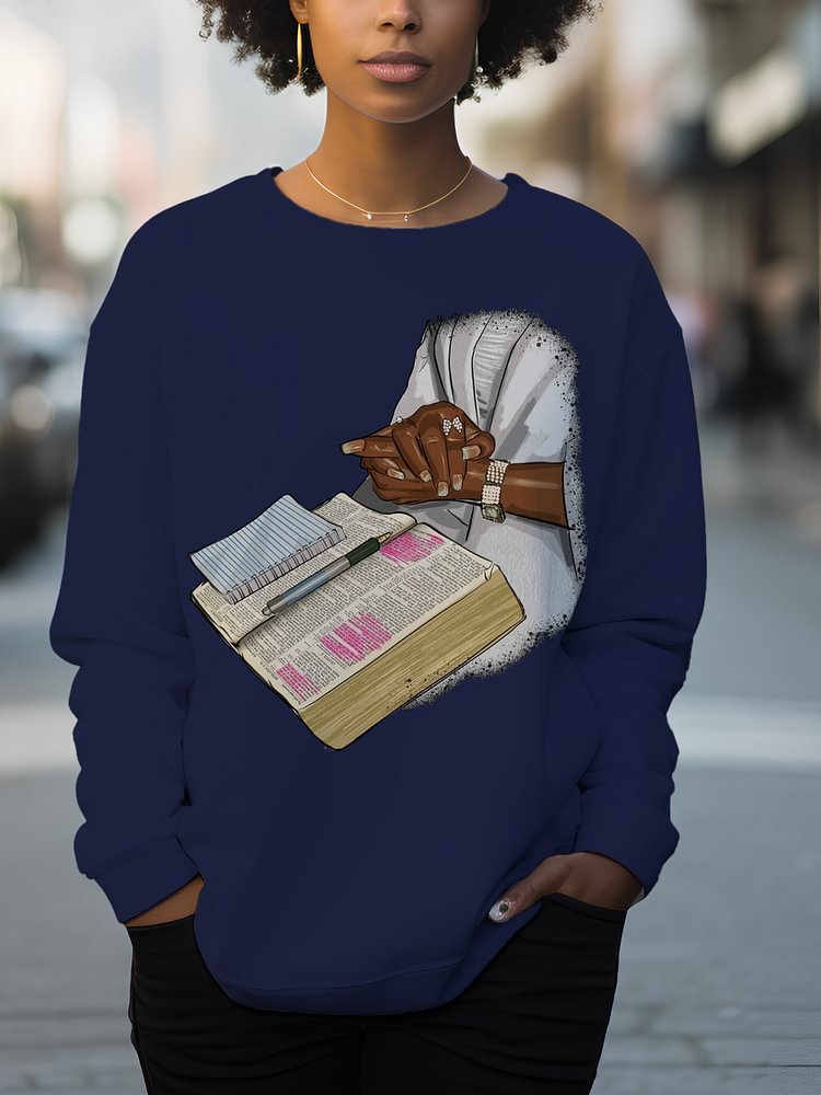 Women's Reading Lover Art Print Cotton Long Sleeve T-Shirt Thin Sweatshirt