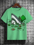 Men's St Patrick's Day Doughnut Shark Print Casual T-Shirt