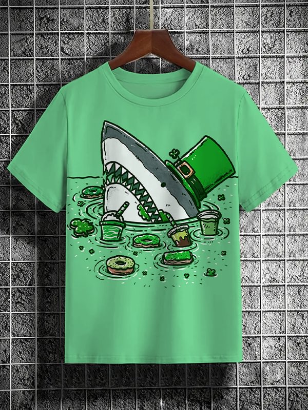 Men's St Patrick's Day Doughnut Shark Print Casual T-Shirt