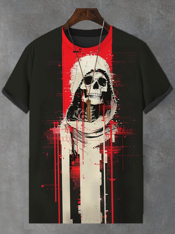 Men's Skeleton Dark Art Print Casual T-Shirt