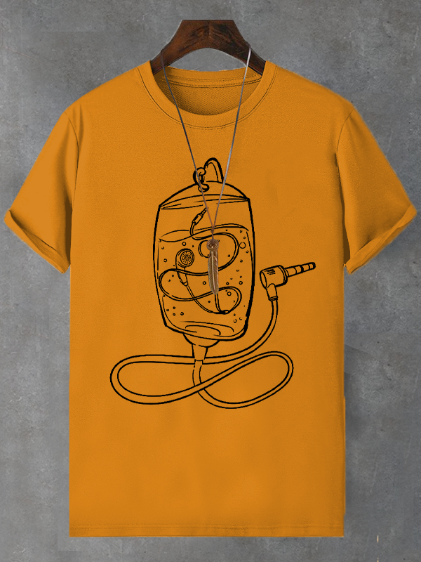 Men's Hand Drawing Music Entertainment Graphic Print Cotton Casual T-Shirt