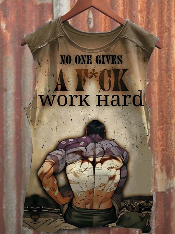 Men's No One Gives A Fuck Work Hard Print Tank Top