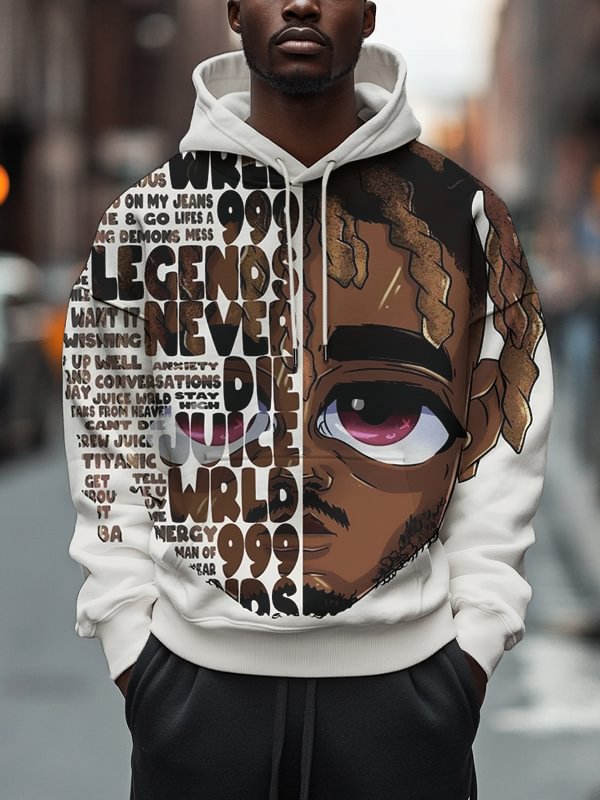 Men's Hip-Hop Never Die Art Print Hooded Sweatshirt