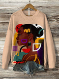 Women's Black Fashion Lady Geometric Patterns Print Knit Sweatshirt