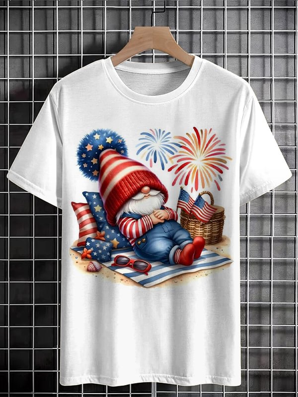 Men's Gnomos American Flag Art Print Casual T-Shirt